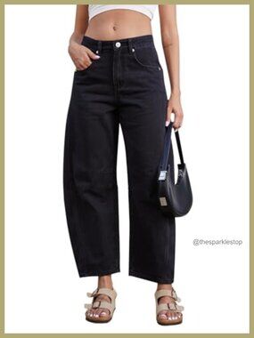Mid Rise Stretchy Baggy Wide Leg Ankle Denim Jeans